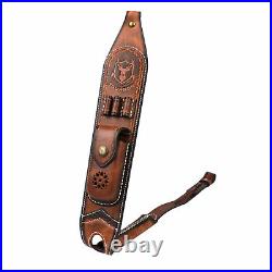 TOURBON Vintage Leather Rifle Sling Gun Ammo Carry Strap withKnife Sheath Pouch