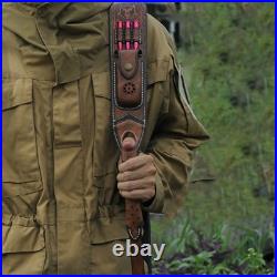 TOURBON Vintage Leather Rifle Sling Gun Ammo Carry Strap withKnife Sheath Pouch