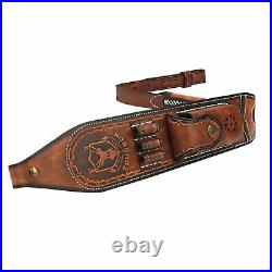 TOURBON Vintage Leather Rifle Sling Gun Ammo Carry Strap withKnife Sheath Pouch