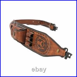 TOURBON Vintage Leather Rifle Sling Gun Ammo Strap withFolding Knife Case+ Swivels