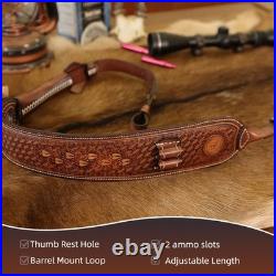 TOURBON Vintage Leather Rifle Sling Gun Muzzleloading Ammo Strap Barrel Mounted