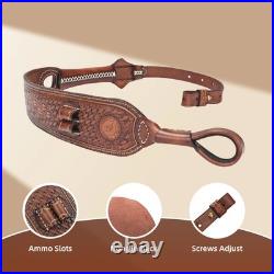 TOURBON Vintage Leather Rifle Sling Gun Muzzleloading Ammo Strap Barrel Mounted