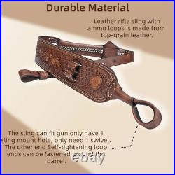 TOURBON Vintage Leather Rifle Sling Gun Muzzleloading Ammo Strap Barrel Mounted