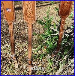 TWO Handmade Hand-tooled/sewn Oak Leather Padded Rifle Adjustable Slings