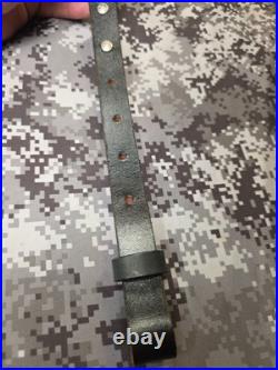 Tooled Black Bear White Stitched Leather Thumbhole Suede Backed Wide Rifle Sling