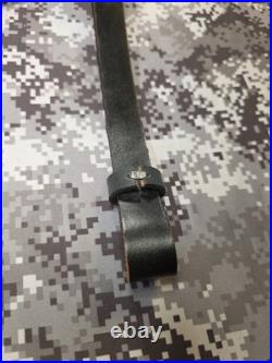 Tooled Black Bear White Stitched Leather Thumbhole Suede Backed Wide Rifle Sling