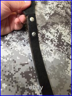 Tooled Black Bear White Stitched Leather Thumbhole Suede Backed Wide Rifle Sling