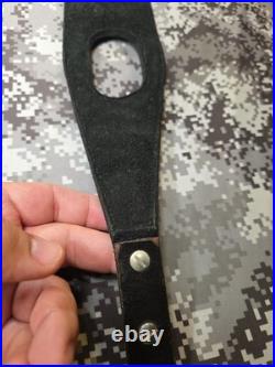 Tooled Black Bear White Stitched Leather Thumbhole Suede Backed Wide Rifle Sling