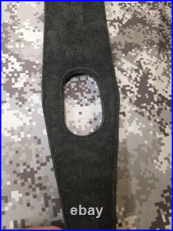 Tooled Black Bear White Stitched Leather Thumbhole Suede Backed Wide Rifle Sling