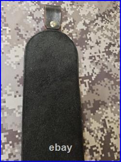 Tooled Black Bear White Stitched Leather Thumbhole Suede Backed Wide Rifle Sling