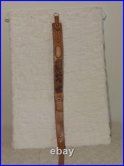 Tooled Leather Rifle Sling Padded Back For Shoulder Comfort. Tan Or Dark Brown
