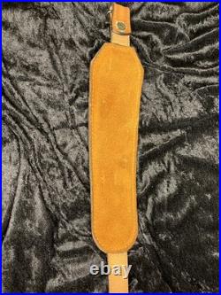 Tooled Leather Rifle Sling Padded with Deer and Mountain Scene Adjustable Strap