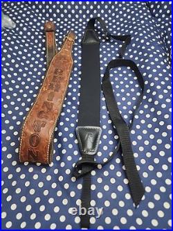 Tooled Remington Leather Rifle Sling White Stitched Suede Backed With Swivels