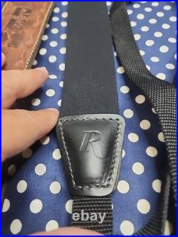 Tooled Remington Leather Rifle Sling White Stitched Suede Backed With Swivels