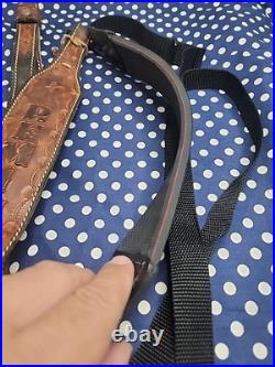 Tooled Remington Leather Rifle Sling White Stitched Suede Backed With Swivels