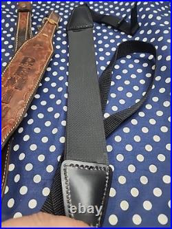 Tooled Remington Leather Rifle Sling White Stitched Suede Backed With Swivels