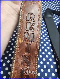 Tooled Remington Leather Rifle Sling White Stitched Suede Backed With Swivels