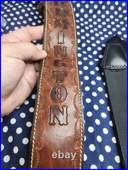 Tooled Remington Leather Rifle Sling White Stitched Suede Backed With Swivels