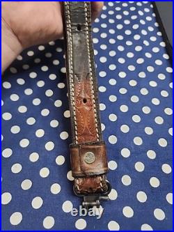 Tooled Remington Leather Rifle Sling White Stitched Suede Backed With Swivels