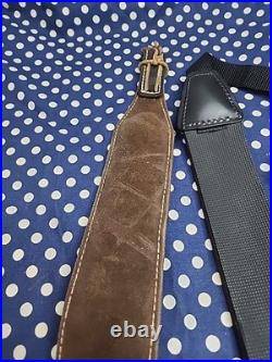 Tooled Remington Leather Rifle Sling White Stitched Suede Backed With Swivels