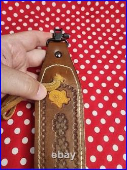 Tooled Sheep White Stitch Leather Rifle Sling Rocky Mountain Dall Bighorn Sheep