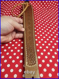 Tooled Sheep White Stitch Leather Rifle Sling Rocky Mountain Dall Bighorn Sheep