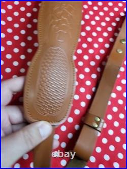 Tooled Stitched Whitetail Padded Leather Rifle Sling With Swivels Shotgun Sling