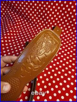 Tooled Whitetail Buck Stitched Leather Padded Rifle Sling With Swivels