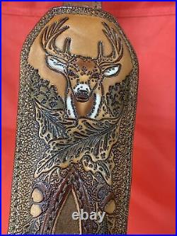Torel Brown Leather Rifle Sling 1 Inch Padded Embossed Deer Scene New