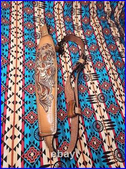 Torel Tooled Stitched Whitetail Buck Leather Padded Rifle Sling Suede Backed
