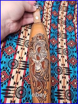 Torel Tooled Stitched Whitetail Buck Leather Padded Rifle Sling Suede Backed