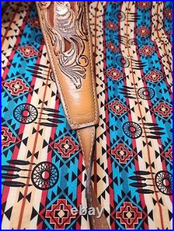 Torel Tooled Stitched Whitetail Buck Leather Padded Rifle Sling Suede Backed