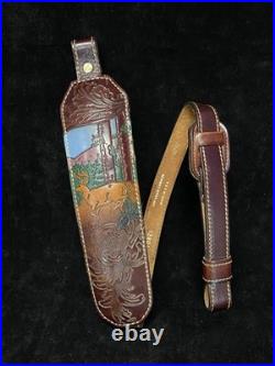 Torel Tooled Stitched Whitetail Buck Leather Padded Rifle Sling Suede Backed E3