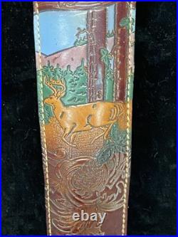 Torel Tooled Stitched Whitetail Buck Leather Padded Rifle Sling Suede Backed E3