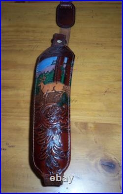 Torel Tooled Whitetail Buck #4850 Leather Padded Rifle Sling Suede Backed