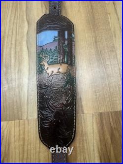 Torel Top Grain Cowhide U. S. A. 4850 Rifle Sling Deer Design Needs Repair