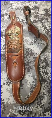 Torel White Stitched Tooled Trophy Whitetail Buck Leather Rifle Sling W Swivels