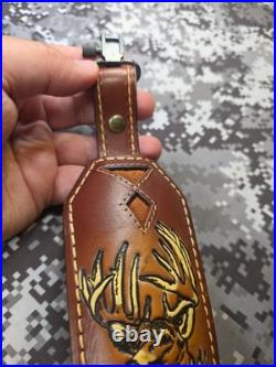 Torel White Stitched Tooled Trophy Whitetail Buck Leather Rifle Sling W Swivels