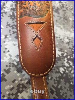 Torel White Stitched Tooled Trophy Whitetail Buck Leather Rifle Sling W Swivels