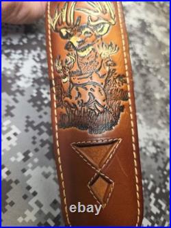 Torel White Stitched Tooled Trophy Whitetail Buck Leather Rifle Sling W Swivels