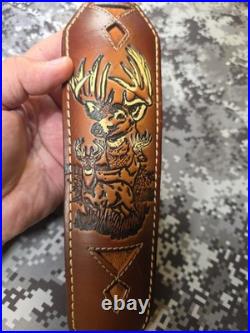 Torel White Stitched Tooled Trophy Whitetail Buck Leather Rifle Sling W Swivels