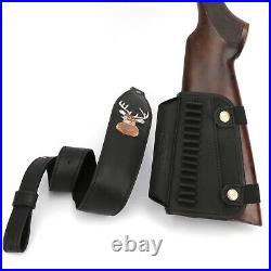 Tourbon Black Leather Rifle Sling Strap &. 22/17Cal Ammo Holder Stock Cheek Riser