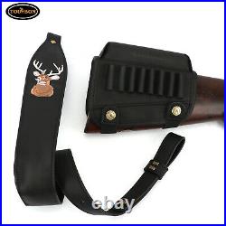 Tourbon Black Leather Rifle Sling Strap &308 Ammo Holder Stock Cheek Riser Combo