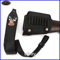 Tourbon Black Leather Rifle Sling Strap+Ammo Holder Stock Cheek Riser Rest Combo