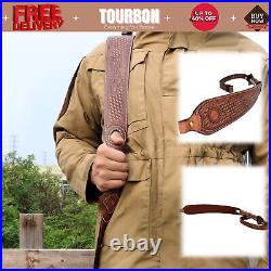 Tourbon Genuine Leather Rifle Sling Gun Carry Strap Padded Shoot Rest Adjustable