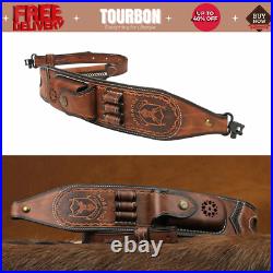 Tourbon Leather Rifle Sling Gun Ammo Carrying Strap withKnife Sheath Case+ Swivels