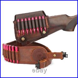Tourbon PU Leather Rifle Sling Gun Strap/Swivels/Ammo Holder Cheek Rest Raiser