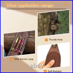 Tourbon Premium Leather Rifle Sling with 3-Round Ammo Holder &Side Pouch Hunting