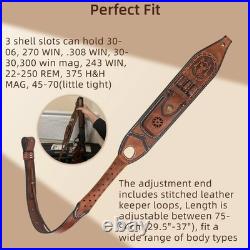 Tourbon Premium Leather Rifle Sling with 3-Round Ammo Holder &Side Pouch Hunting