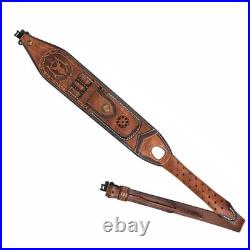 Tourbon Premium Leather Rifle Sling with 3-Round Ammo Holder &Side Pouch Hunting